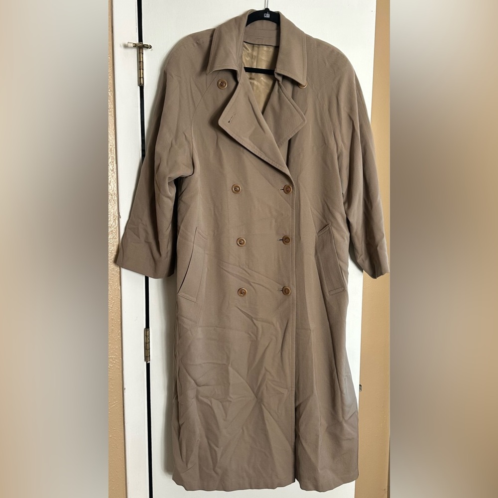 Vintage London Fog Tan Long Trench Coat Petite 10 Double Breasted